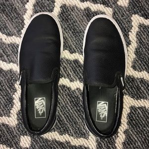 Black Leather Vans slip ons